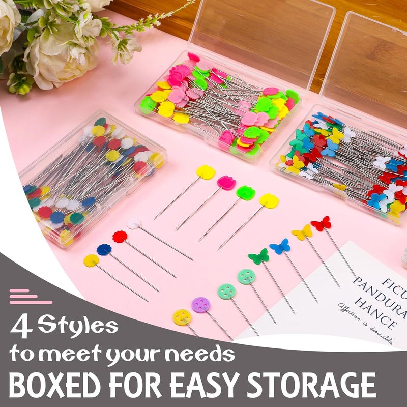 FTEVEN 400PCS Flat Head Straight Pins Kits, Head Sewing Pins Quilting Pins, Flower Head Sewing Pins for Fabric with Storage Boxes for Sewing DIY Projects, Dressmaker Decoration - Image 4